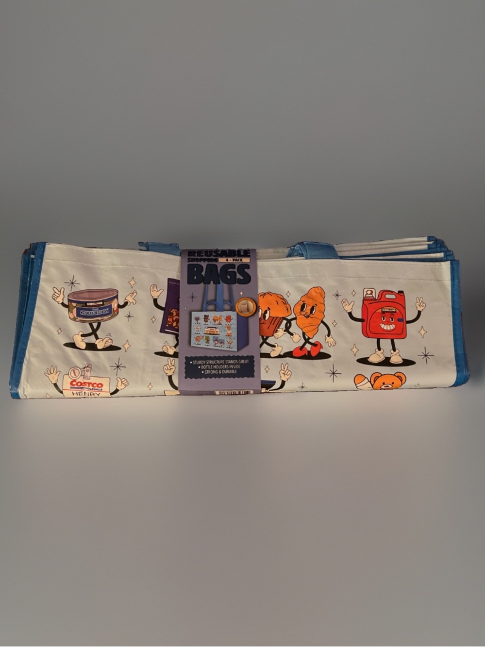 COSTCO REUSABLE SHOPPING TOTES BAGS FEATURES KIRKLAND CARTOON CHARACTERS